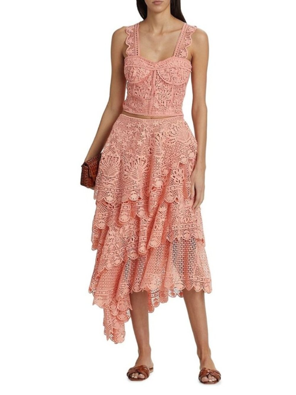 NWT FARM Rio Light Pink Guipure Lace Corset Top & Tiered Maxi Skirt Set S - Picture 12 of 16